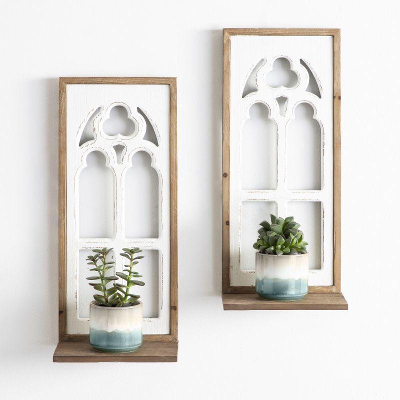 Kate and Laurel Mirabela Rectangle Wood Wall Sconce, 2 Piece, Rustic Brown and White