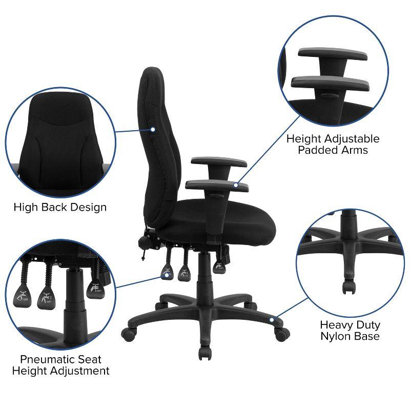 Flash Furniture High Back Black Fabric Multifunction Swivel Ergonomic Task Office Chair with Adjustable Arms