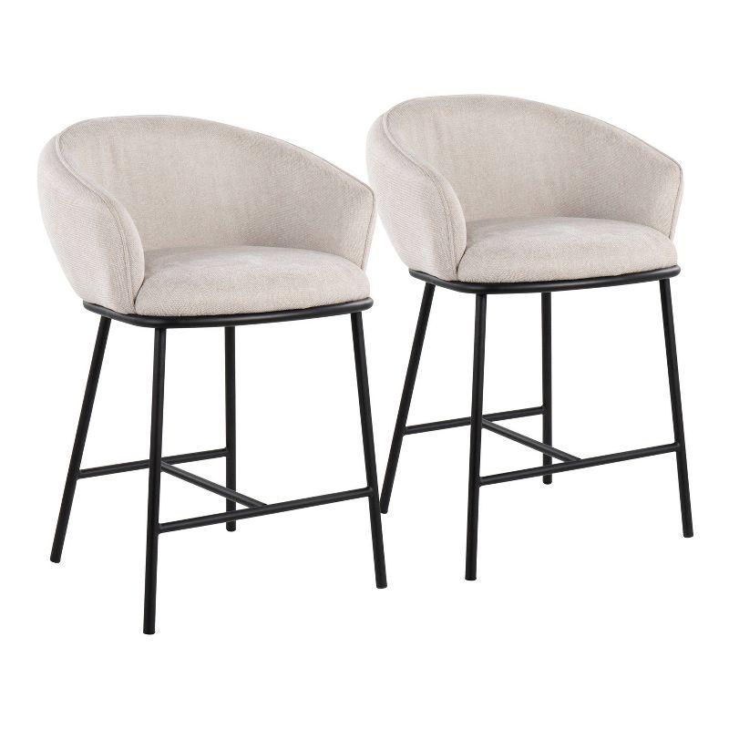 Set of 2 Ashland Counter Height Barstools Cream - LumiSource: Upholstered, Steel Frame, Foam Filled, Fixed Height