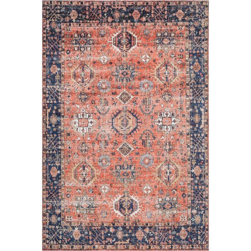 Rust and Navy 6' x 9' Flat Woven Wool Area Rug