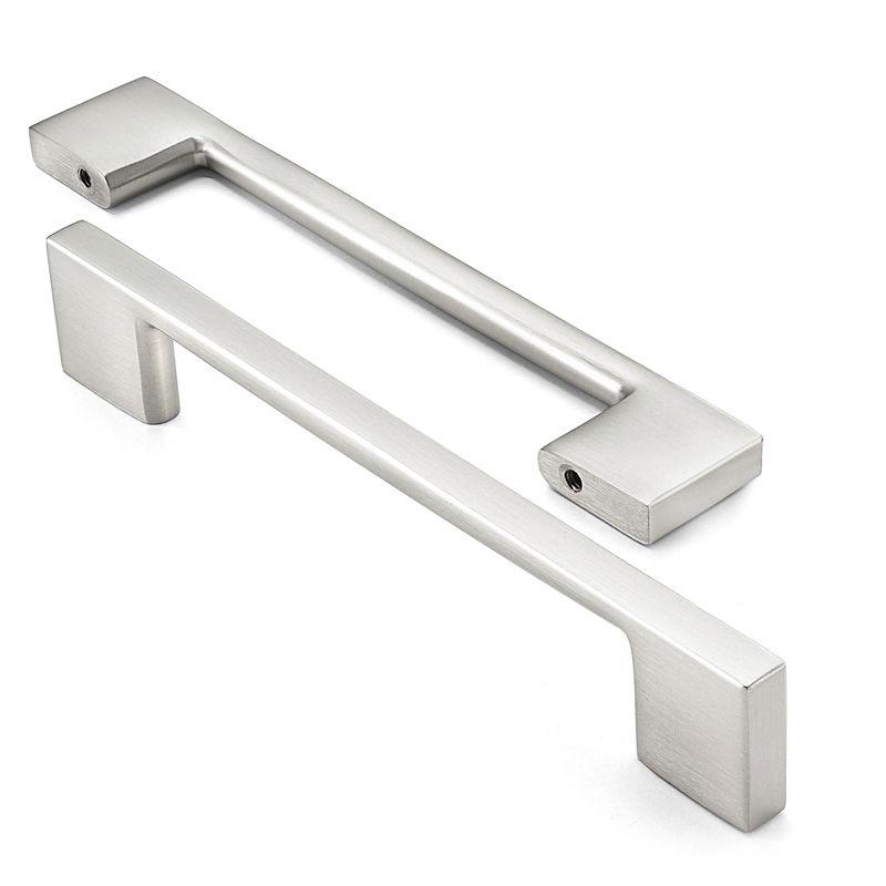 Cauldham Solid Kitchen Cabinet Pulls Handles (5" Hole Centers) - Modern Thin Profile Drawer/Door Hardware - Style M255 - Satin Nickel - 5 Pack
