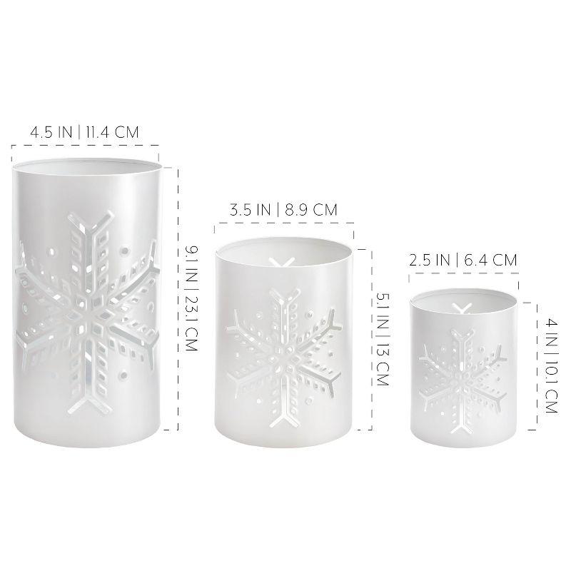 AuldHome Design Snowflake Candle Lanterns for Pillar Candles, 3pc Set; Christmas Holiday Decor Centerpiece Candle Holders