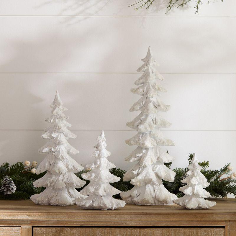 Set of 4 White Flocked Pine Tree Tabletop Decor