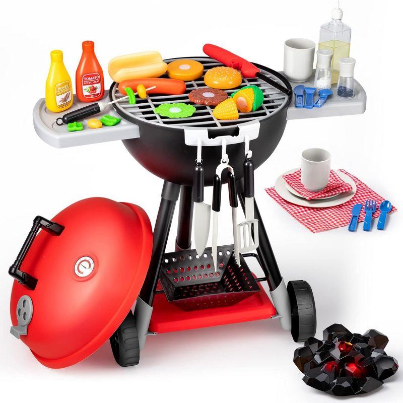 SYNCFUN 34Pcs Portable Charcoal Grill Toy Set Kitchen Toy Set, Toy BBQ Grill Set, Little Chef Play, Kids Grill Playset ,Birthday Gift for Boys Girls