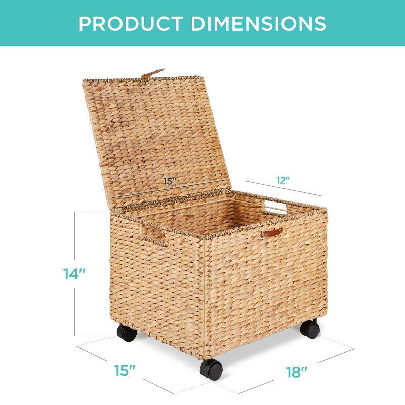 Best Choice Products Hyacinth Rolling Filing Cabinet Mobile Organizer Storage Basket w/ Lid, Locking Wheels - Natural