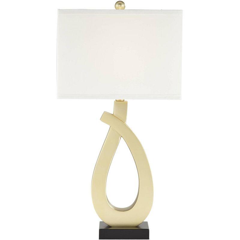 360 Lighting Simone Modern Table Lamps 28" Tall Set of 2 Sculptural Gold Metal USB Charging Port White Rectangular Shade Bedroom Living Room