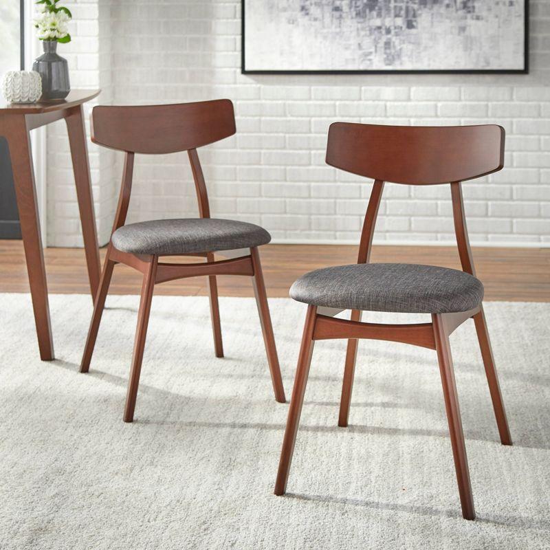 7pc Archer Rectangular Dining Set Walnut/Gray - Buylateral: Mid-Century Modern, Polyester Upholstery, Wood Frame