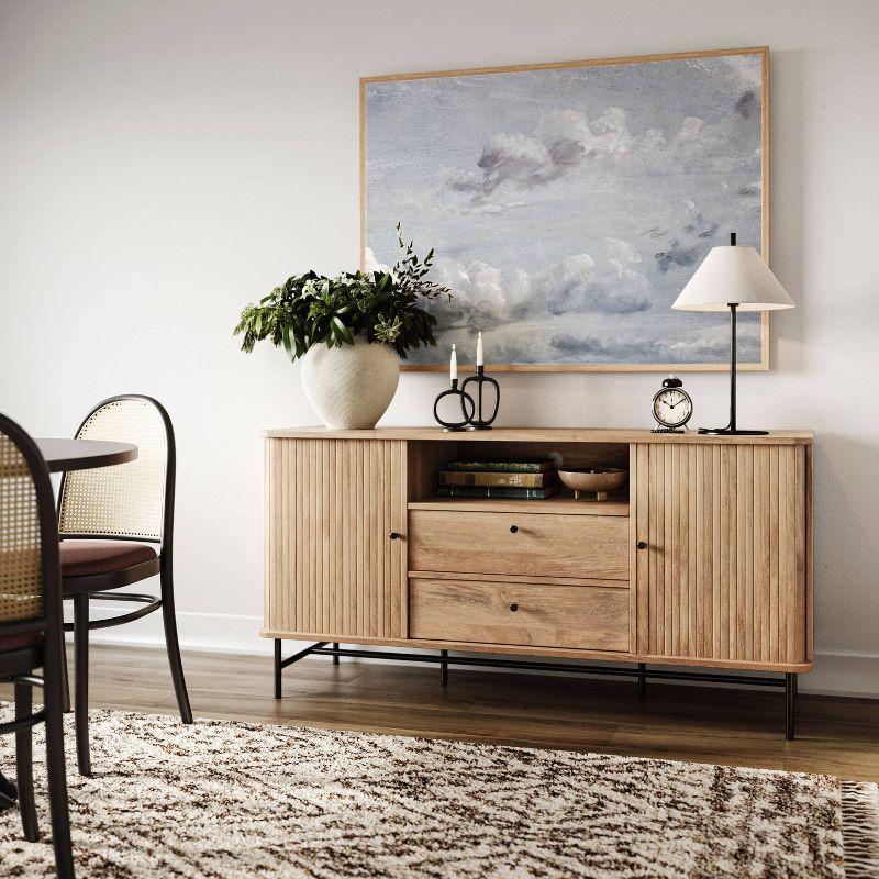 Hikari Light Brown Curved Sideboard Buffet with Sliding Doors