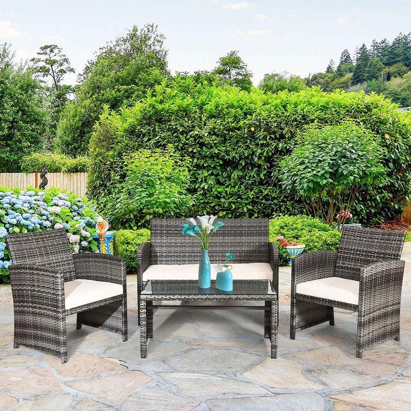 Costway 4PCS Rattan Patio Furniture Set Garden  Sofa Cushioned Seat Mix Gray Wicker
