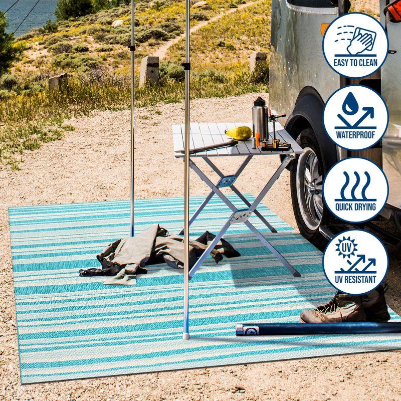 4' x 6' Castara Wavy Stripe Modern Indoor/Outdoor Area Rug, Aqua/Cream - JONATHAN Y