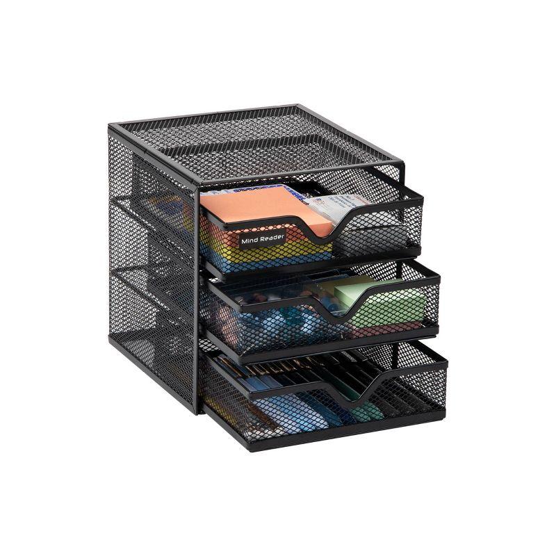 Black Metal Mesh 3-Drawer Desktop Organizer