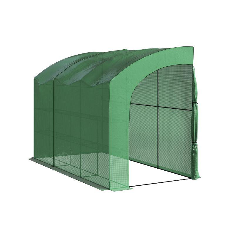 Lean To Greenhouse - 10ft x 5ft x 7ft Walk In Green House with Roll-Up Zippered Doors and 6 Shelves - Gardening Supplies by Home-Complete (Green)