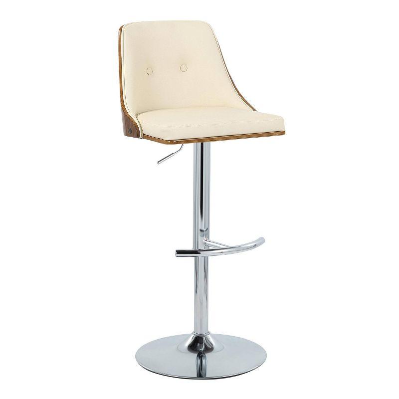 Set of 2 Gianna Adjustable Barstools: Chrome/Walnut/Cream, Swivel, Faux Leather - LumiSource