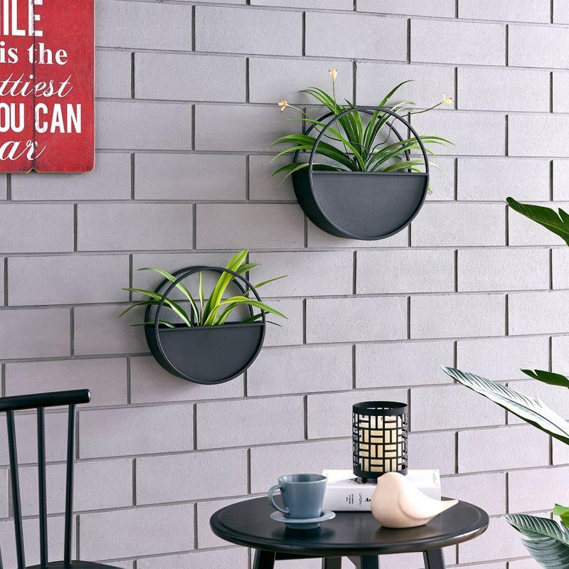 Danya B. Set of 2 Round Iron Wall Planters Black : Modern Indoor Metal Decor, No Drainage Hole