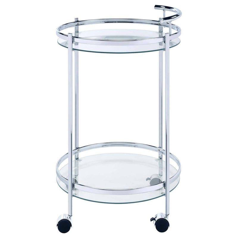 Coaster Chrissy Modern 2 Tier Round Glass Bar Cart Chrome