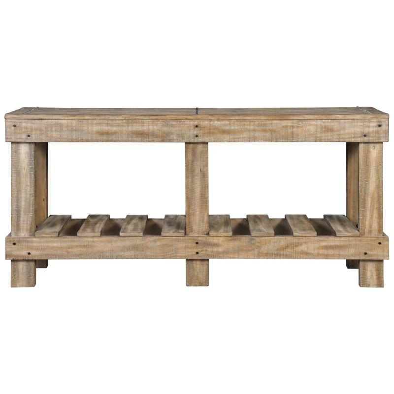 Transitional Light Brown Solid Wood Sofa Table with Open-Slat Storage
