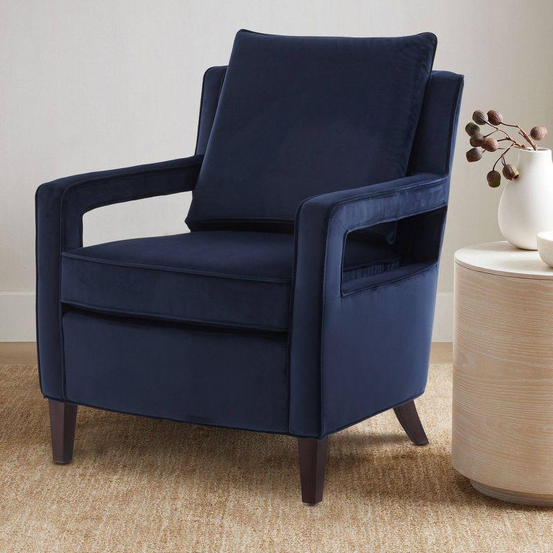 Questa Navy Blue Velvet Wooden Leg Accent Armchair