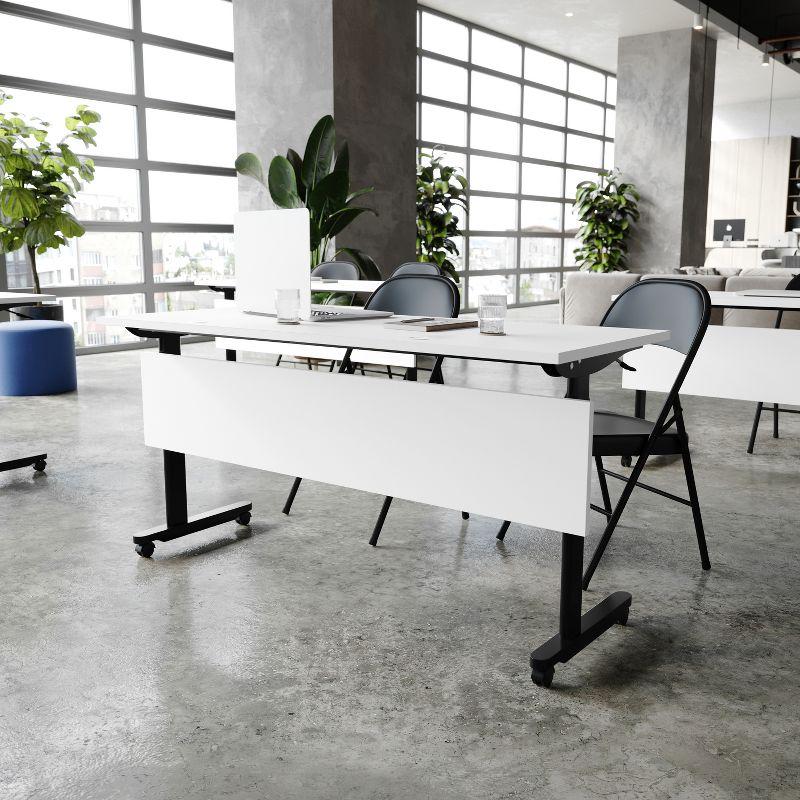 White and Black Rectangular Folding Training Table with Casters