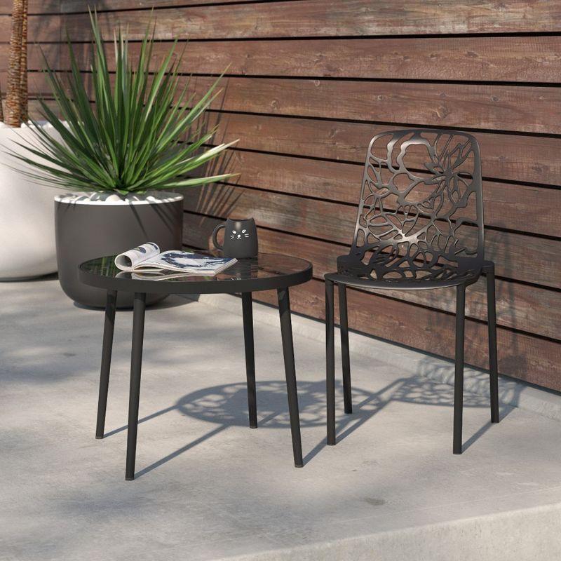 LeisureMod Devon Modern Aluminum Outdoor Stackable Dining Chair, Black