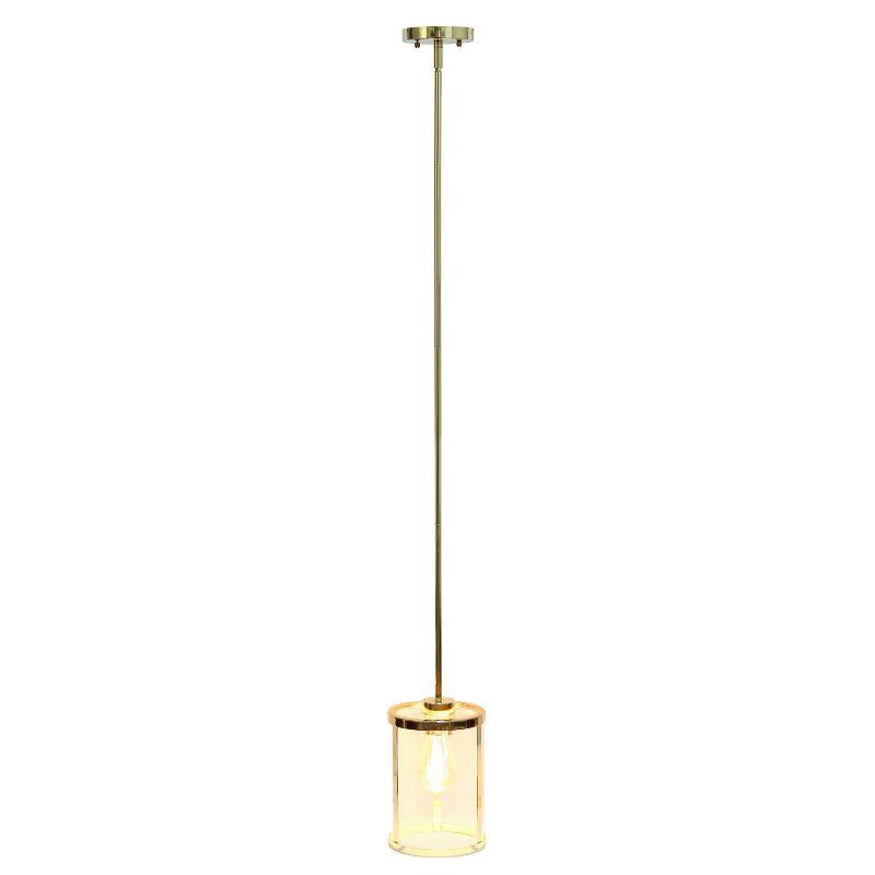 1-Light 9.25" Modern Farmhouse Adjustable Hanging Cylindrical Clear Glass Pendant Fixture with Metal Accent Gold - Lalia Home: UL Listed