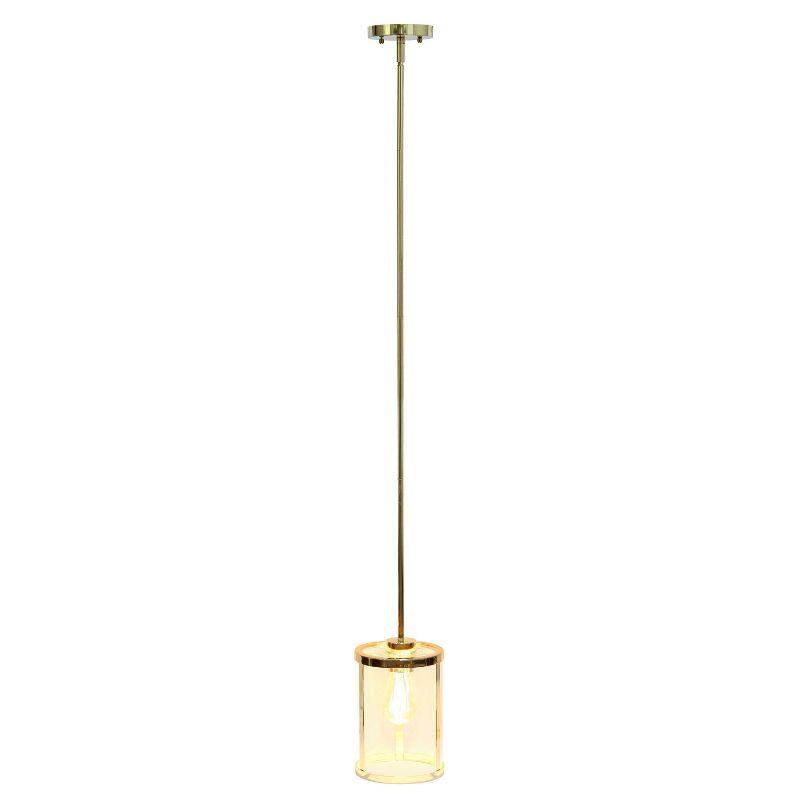 1-Light 9.25" Modern Farmhouse Adjustable Hanging Cylindrical Clear Glass Pendant Fixture with Metal Accent - Lalia Home