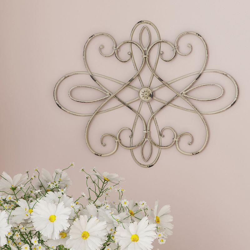 Handcrafted Off-White Iron Medallion Wall Art with Distressed Finish