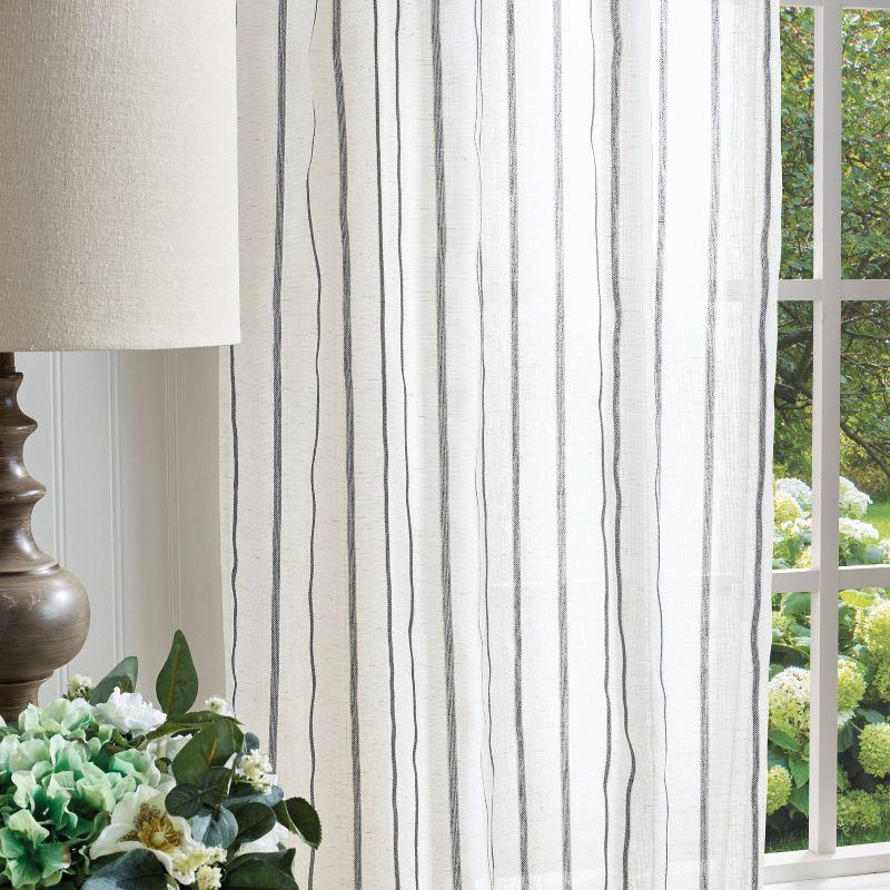 Gray Sheer Tab Top Striped Window Curtain Panels