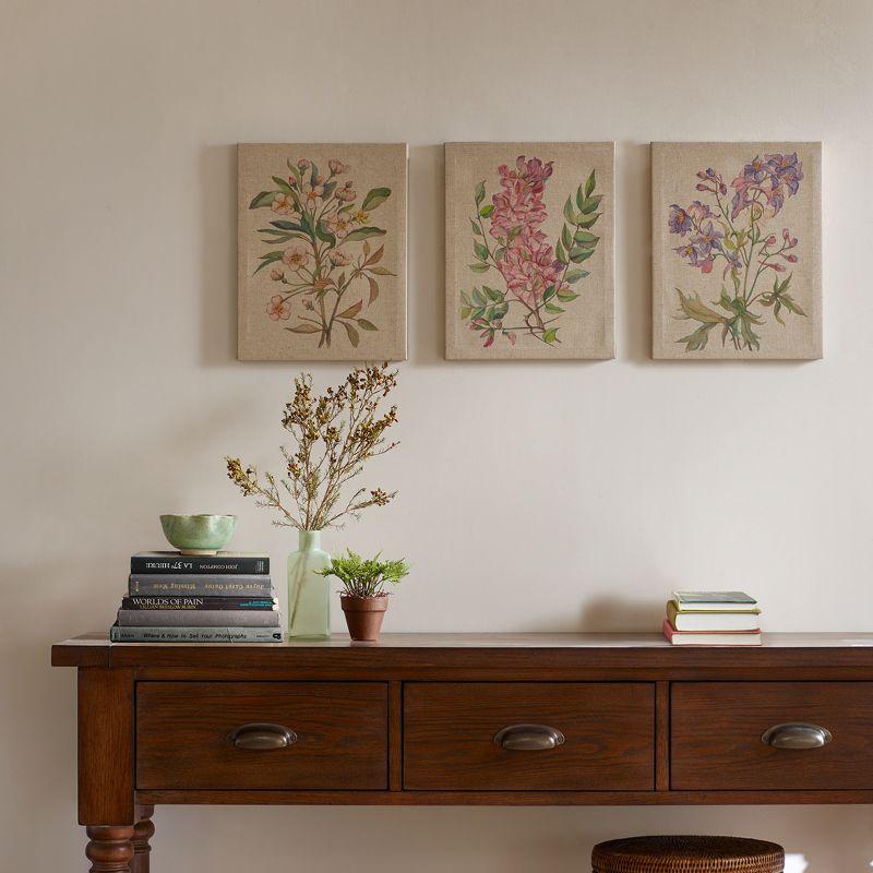 Set of 3 Linen Botanicals Printed Canvas Wall Art