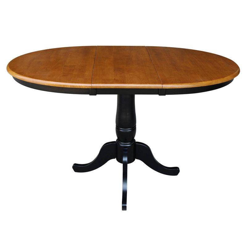 36" Round Top Pedestal Extendable Dining Table with 12" Drop Leaf Black/Red - International Concepts: Mid-Century Modern, Seats 6