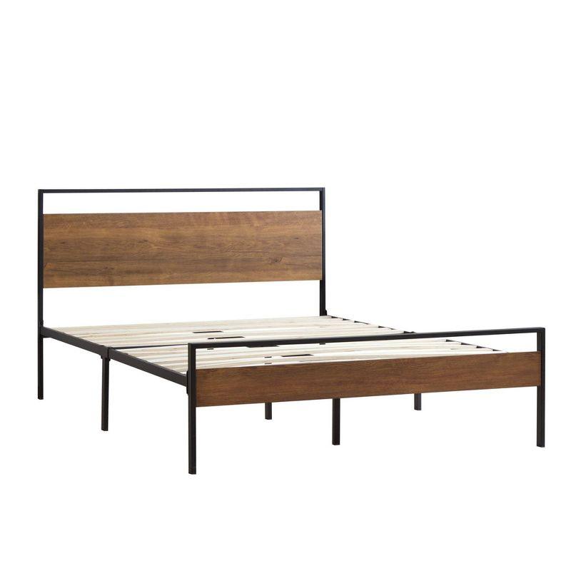 King Nora Metal and Wood Platform Bed Frame Brown - Brookside Home: Sturdy, No Box Spring Needed