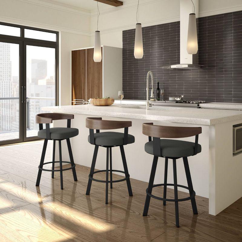 30" Lars Barstool & Gray/Dark Brown - Amisco: Swivel, Upholstered, Metal Frame, Modern Design