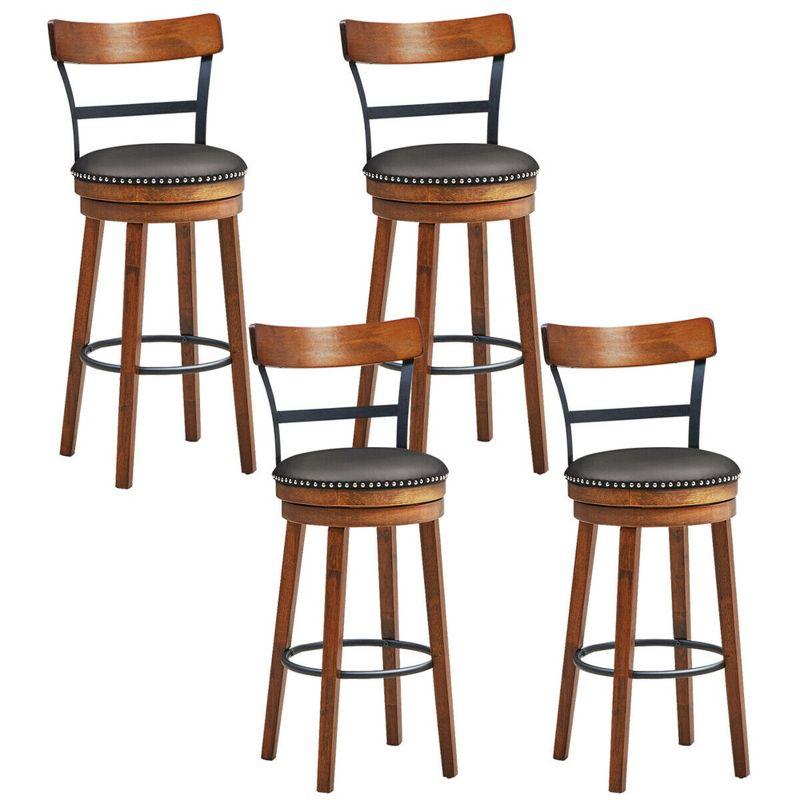 Set of 4 Brown Swivel Bar Stools with Leather Seats