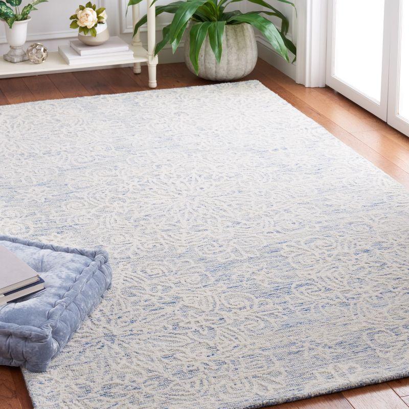 Elegant Blue and Ivory Square Hand-Tufted Wool Rug, 6' x 6'