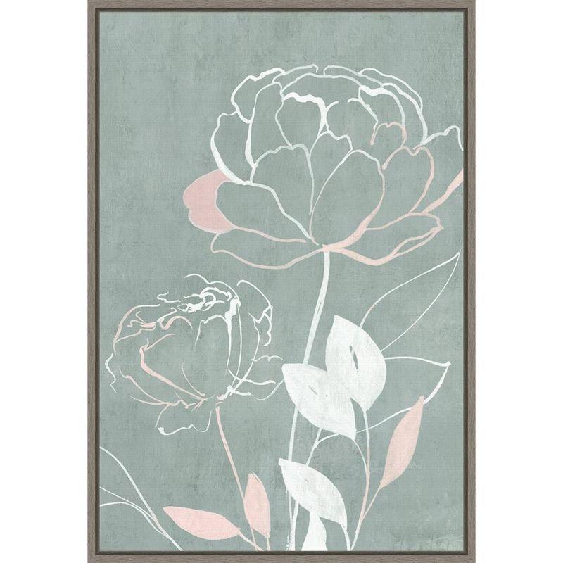 27" x 19" Framed Canvas Wall Art with Pink and White Roses