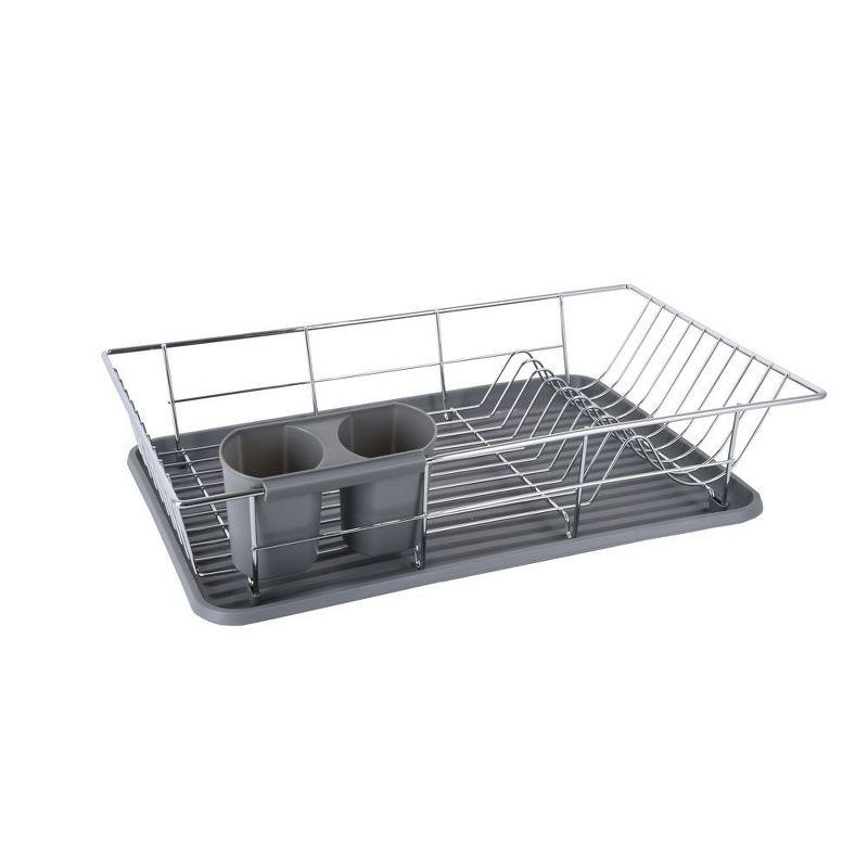 Trio Home Stainless 3-Piece Dish Drying Drainer Rack, Removable Utensil Holder and Drainboard - Grey