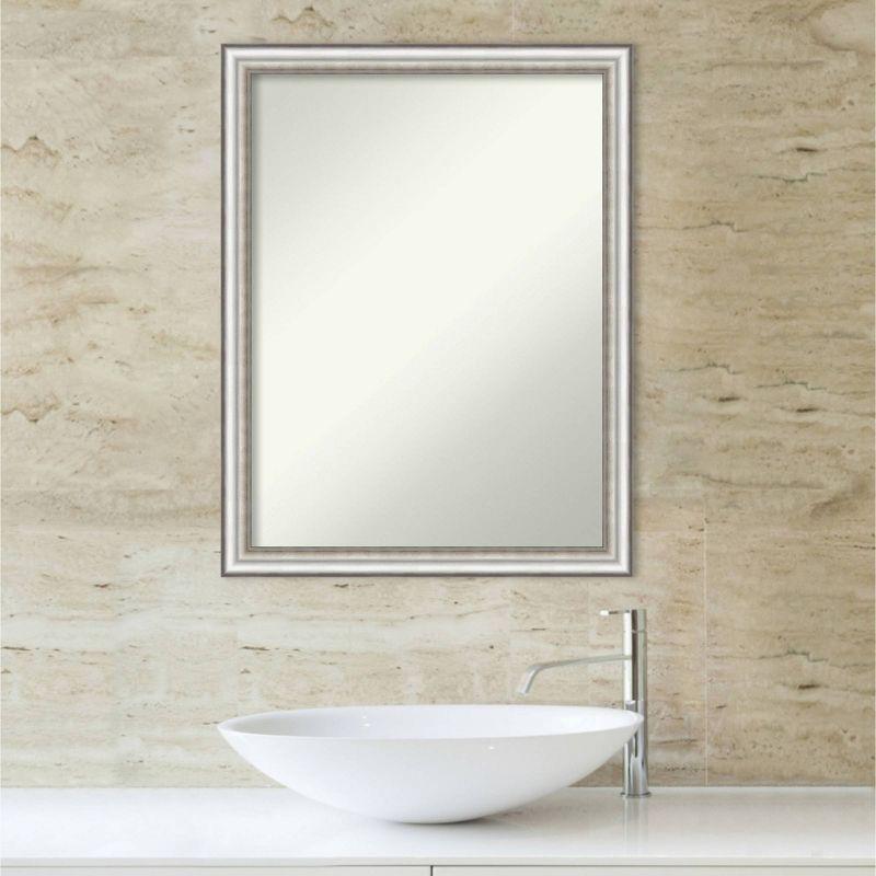 21" x 27" Non-Beveled Salon Silver Narrow Bathroom Wall Mirror - Amanti Art: Rectangle, Polystyrene Frame, Wall Mounted