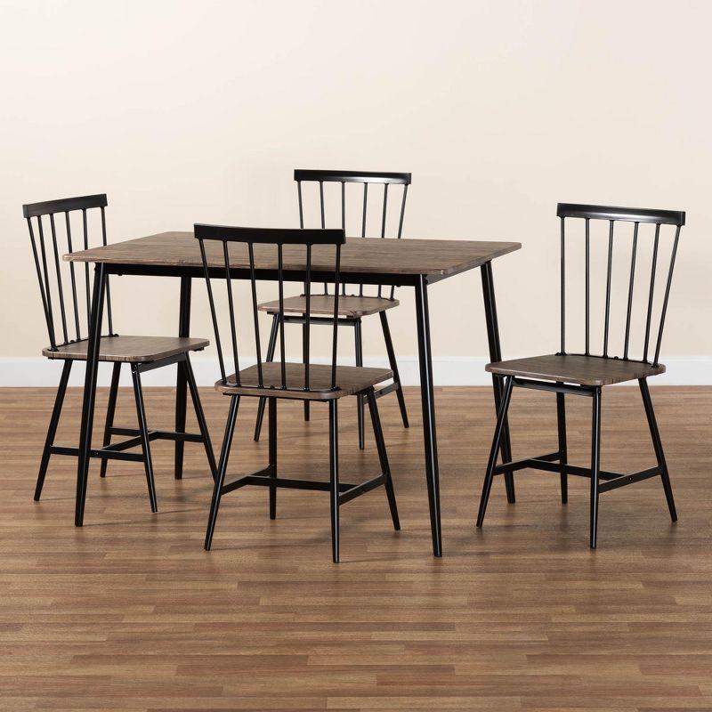 Baxton Studio Cardinal Industrial Dark Brown Wood and Metal 5-Piece Dining Set