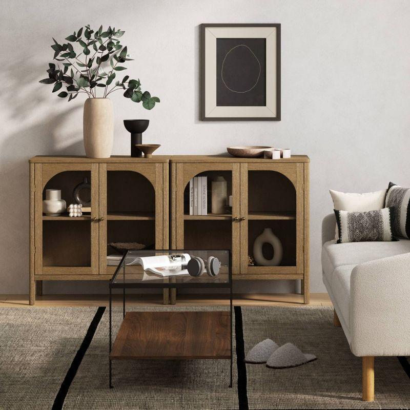 Mason Light Brown Wood Console Cabinet with Glass Doors