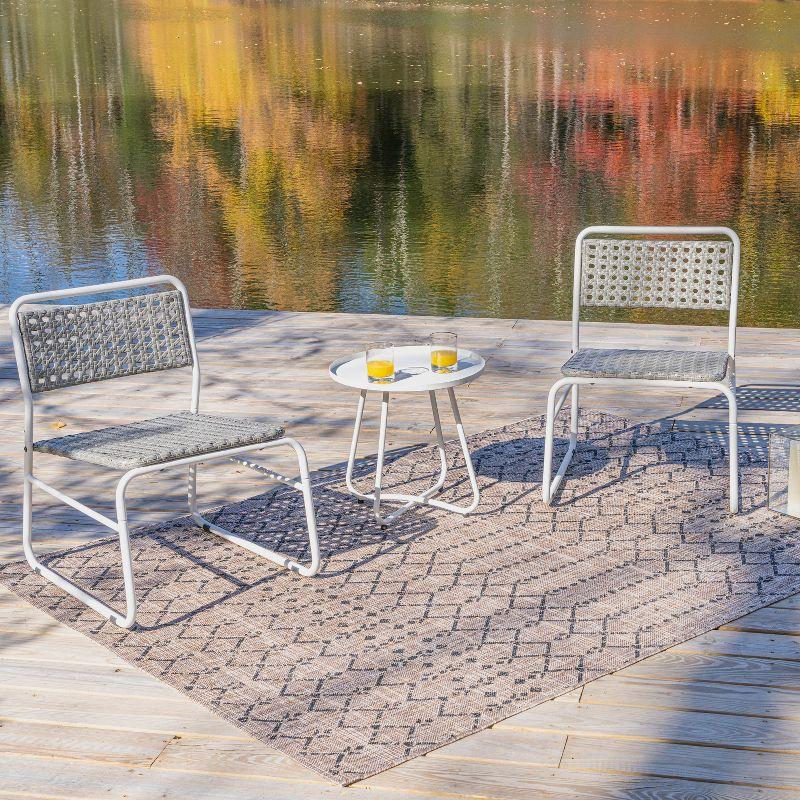 Freja 3-Piece Mid-Century Modern Faux Rattan Conversation Outdoor Patio Set - JONATHAN Y