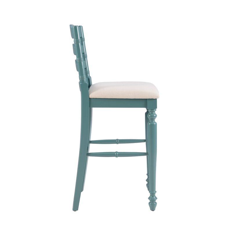 Elegant Antique Blue Wooden Barstool with Padded Seat