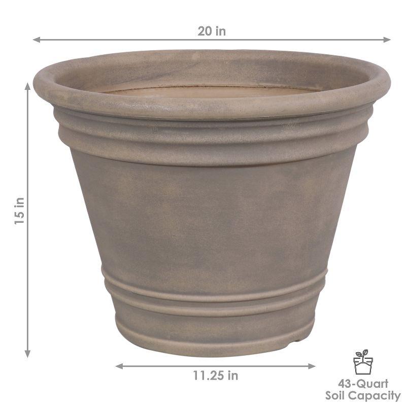 Sunnydaze Franklin Polyresin Outdoor Unbreakable UV-Resistant Flower Pot Planter - 20" Diameter - 2-Pack - Beige