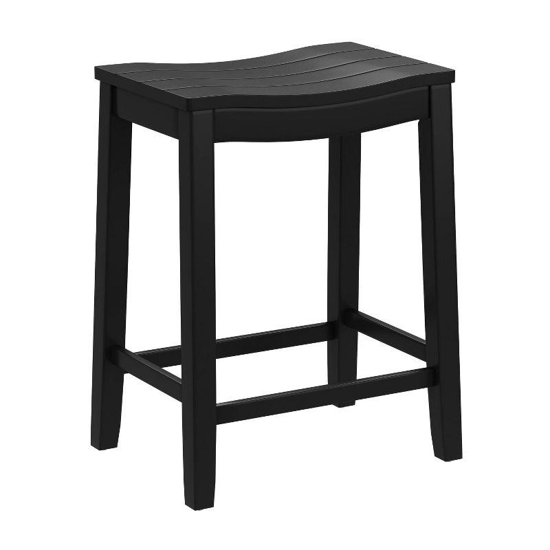 Black Wood Backless Saddle Counter Stool