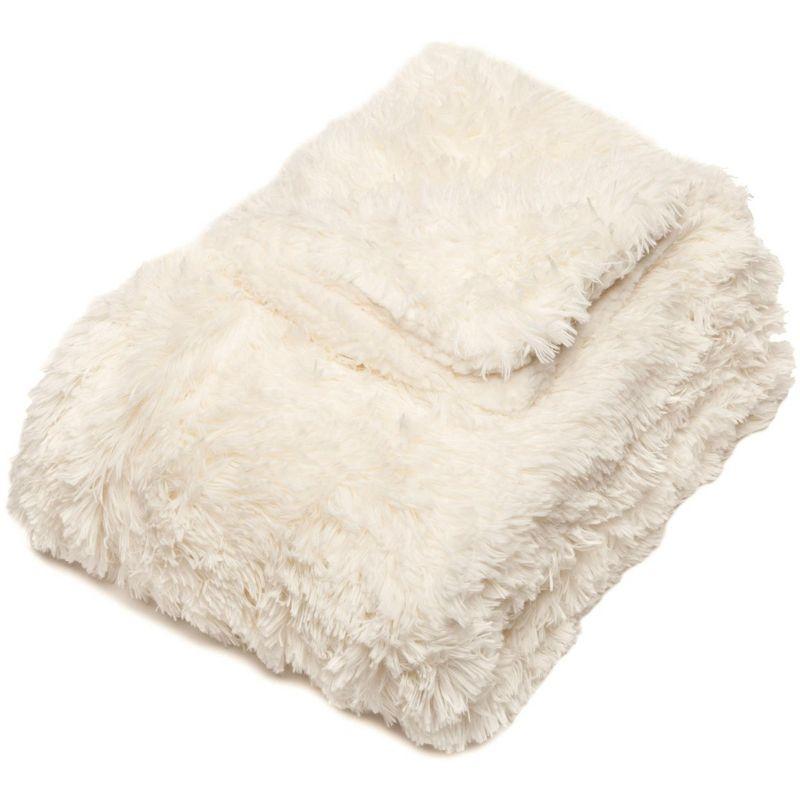 Ivory White Reversible Faux Fur and Sherpa Throw Blanket