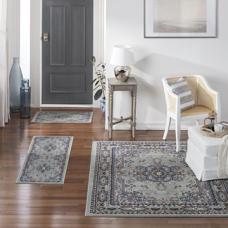 Home Dynamix Ariana Ksara Traditional Medallion Border Area Rug, Grey/Blue, 3-Piece Set