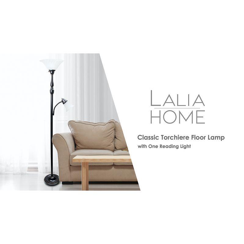 Torchiere Floor Lamp with Reading Light and Marble Glass Shade Rose Gold - Lalia Home: Adjustable, UL Listed, Metal Base