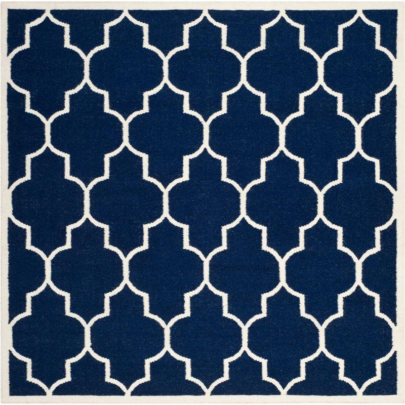Dhurries DHU632 Hand Woven Area Rug - Navy/Ivory - 6'x6' - Safavieh.