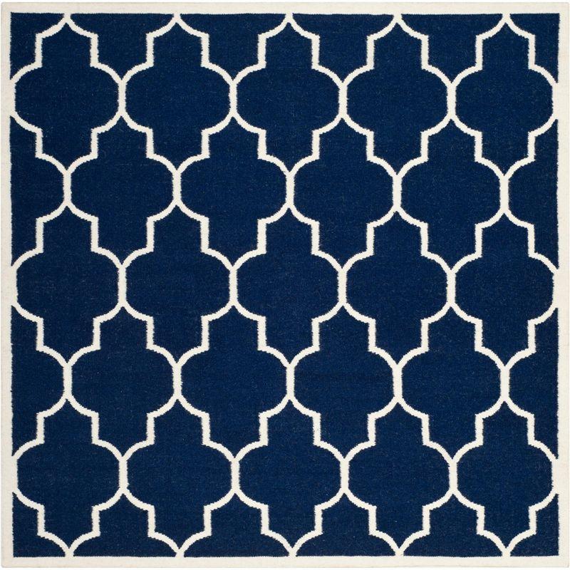 Navy and Ivory Geometric Wool Square Area Rug