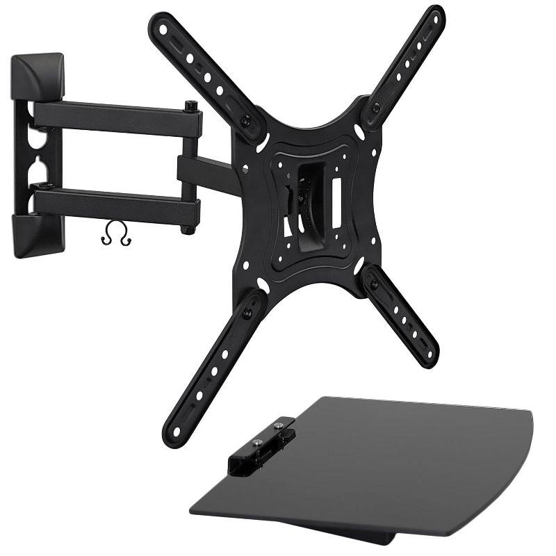 Full-Motion Black TV Wall Mount with AV Shelf