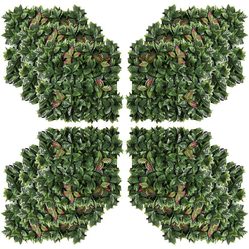Outsunny Artificial Grass Wall Panel Backdrop, 12 20" x 20" Boxwood UV Protection Privacy Screen Panels, Green and Red