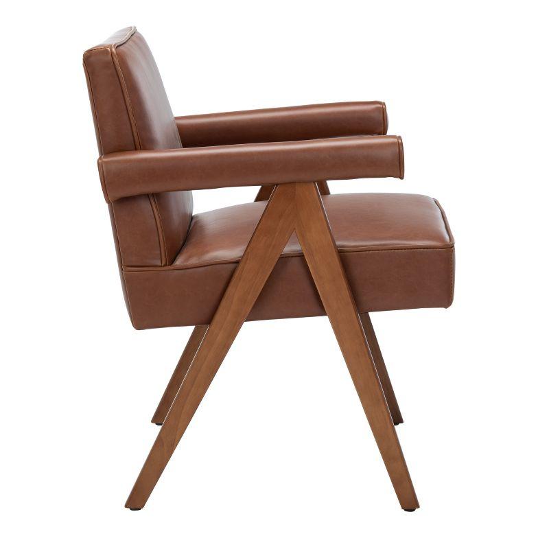 Contemporary Cognac Faux Leather Arm Chair with Walnut Finish